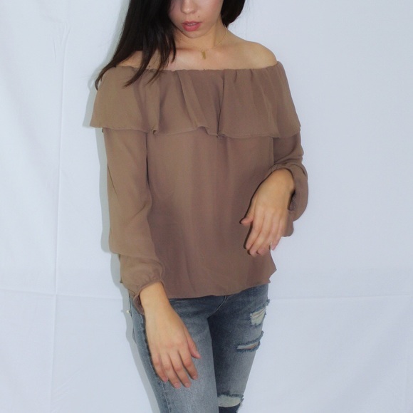 3/$25 Taupe Off the Shoulder Blouse - Picture 2 of 4